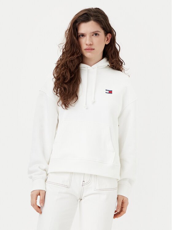 Tommy Jeans Bluză Badge DW0DW19414 Écru Boxy Fit