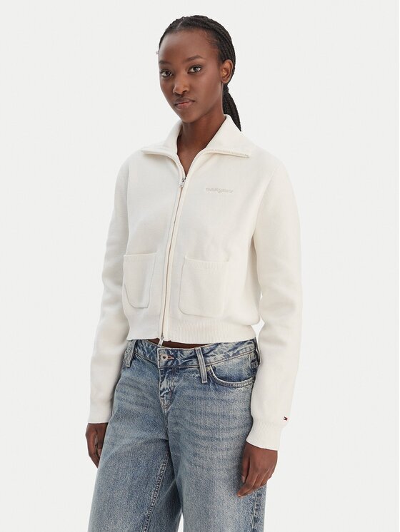 Tommy Jeans Bluză Cozy Sript DW0DW22029 Écru Regular Fit