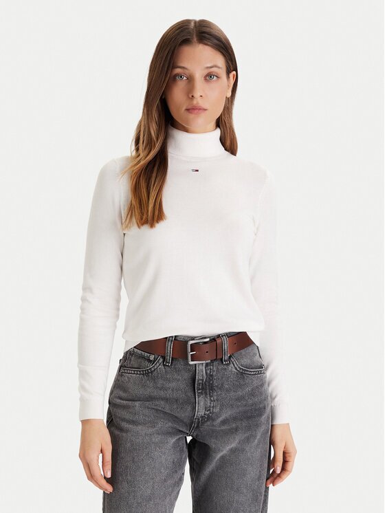 Tommy Jeans Bluză cu gât Essential DW0DW21672 Écru Regular Fit