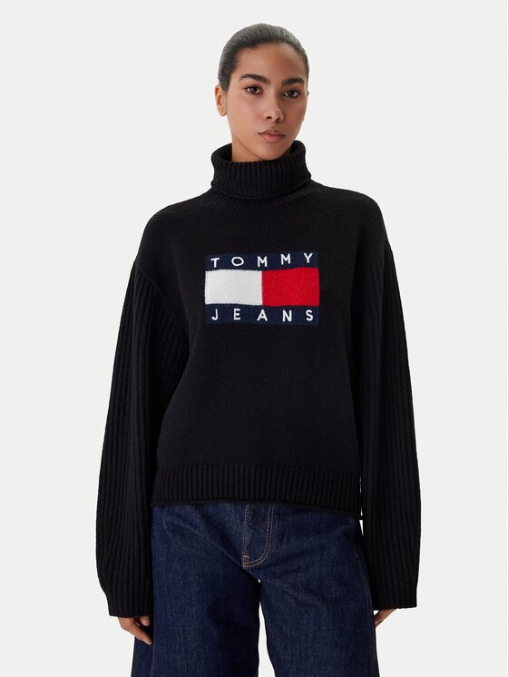 Tommy Jeans Bluză cu gât Flag DW0DW22108 Relaxed Fit