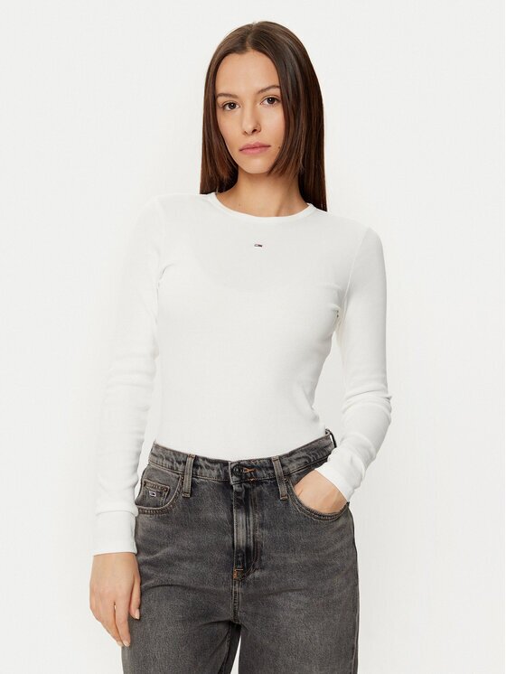 Tommy Jeans Bluză Essential DW0DW17387 Écru Slim Fit