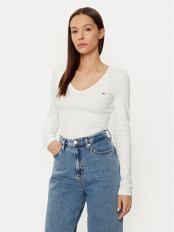 Tommy Jeans Bluză Essential DW0DW17990 Écru Slim Fit