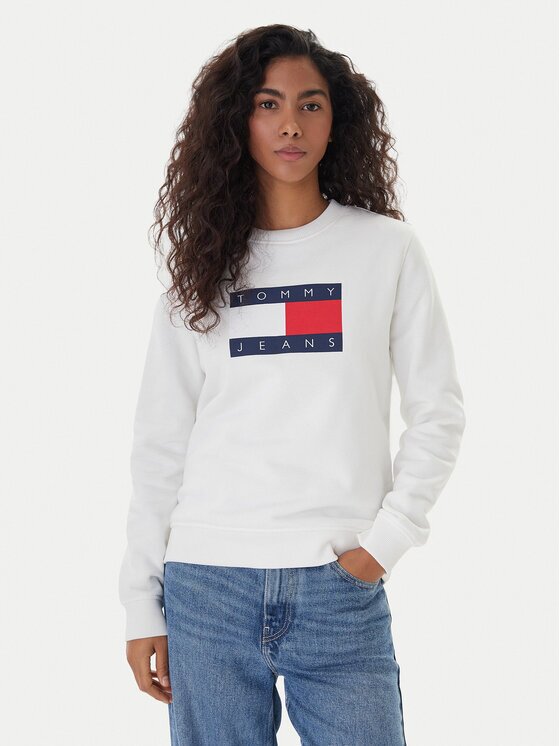 Tommy Jeans Bluză Flag DW0DW22564 Écru Regular Fit