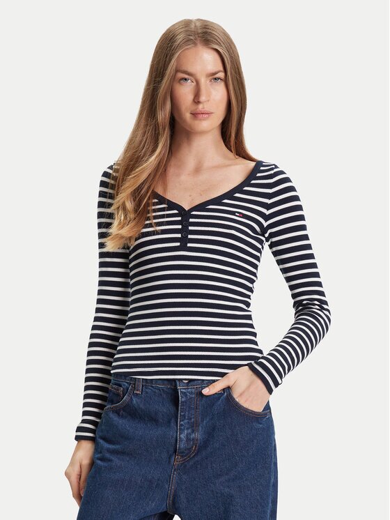 Tommy Jeans Bluză Henley DW0DW20903 Slim Fit