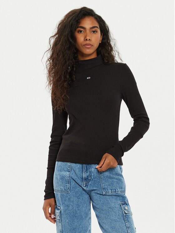 Tommy Jeans Bluză Tjw Essential Mock Neck DW0DW19830 Slim Fit