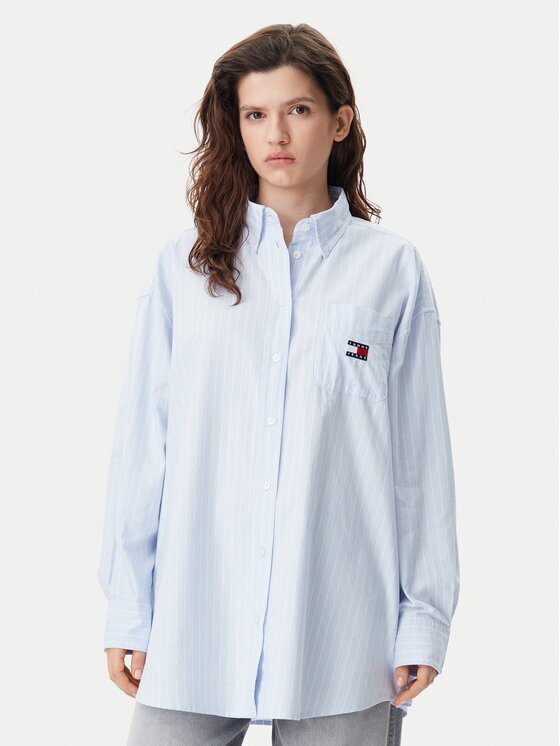 Tommy Jeans Cămașă Badge DW0DW20289 Albastru celest Oversize