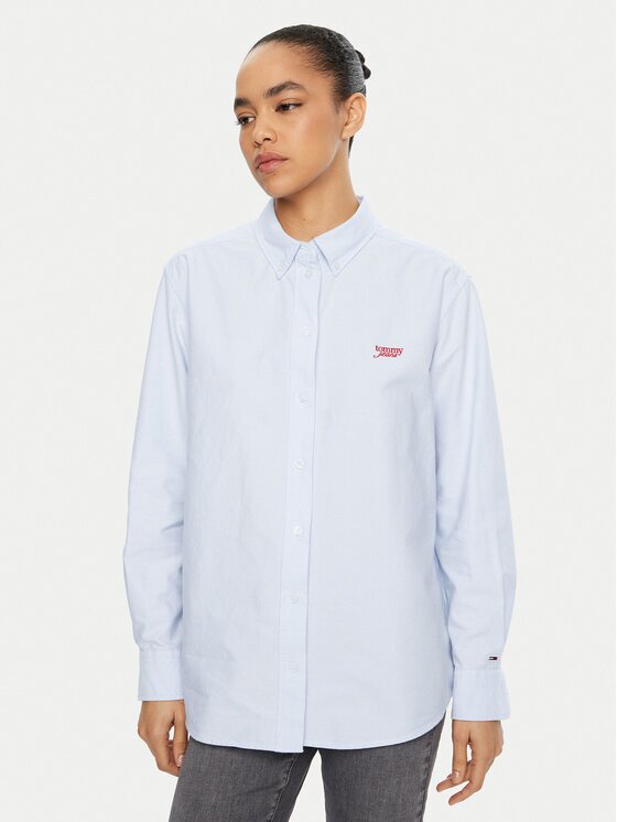 Tommy Jeans Cămașă DW0DW19358 Albastru celest Relaxed Fit