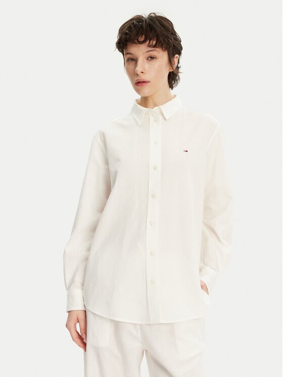 Tommy Jeans Cămașă DW0DW20292 Écru Relaxed Fit