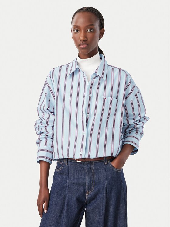 Tommy Jeans Cămașă Essential DW0DW23340 Albastru deschis Oversize