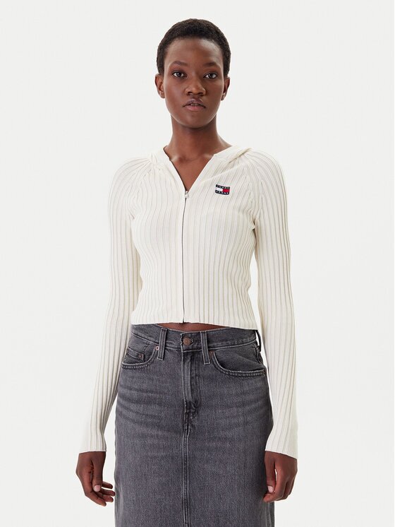 Tommy Jeans Cardigan DW0DW20974 Écru Slim Fit