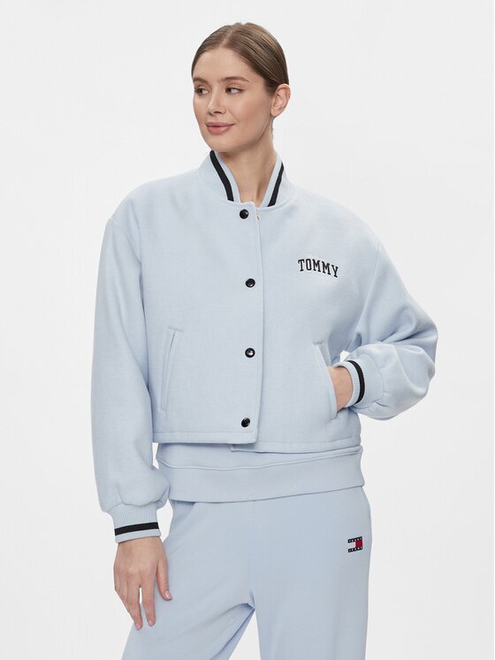 Tommy Jeans Geacă bomber Varsity DW0DW17236 Albastru celest Relaxed Fit