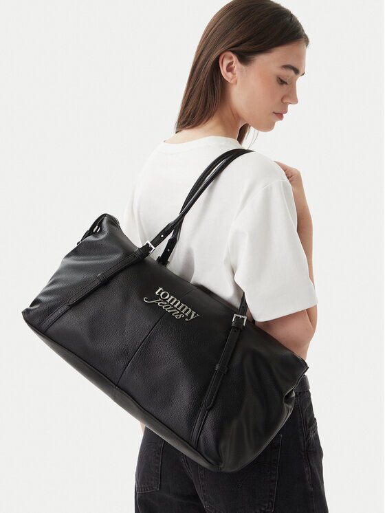 Tommy Jeans Geantă Pebble Grain Metal Logo Tote Bag AW0AW18472