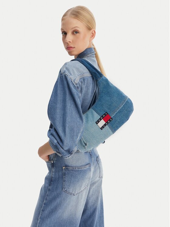 Tommy Jeans Geantă Tjw Denim Patchwork Shoulder Bag AW0AW18471