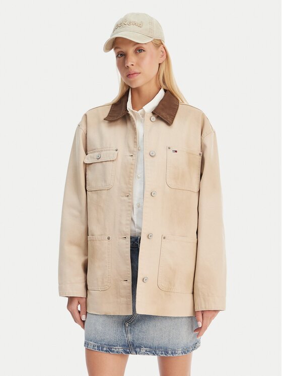 Tommy Jeans Jachetă cămașă Distressed Chore DW0DW22599 Bej Relaxed Fit