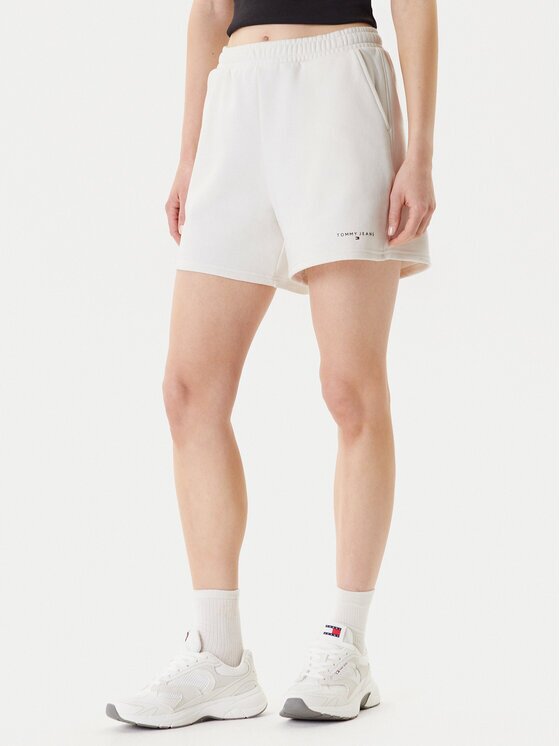Tommy Jeans Pantaloni scurți sport Linear DW0DW21152 Écru Relaxed Fit