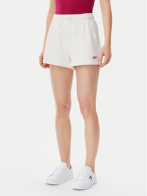 Tommy Jeans Pantaloni scurți sport Script DW0DW20353 Écru Regular Fit
