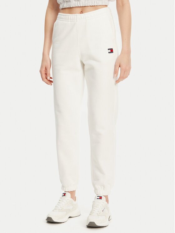 Tommy Jeans Pantaloni trening Badge DW0DW20679 Écru Regular Fit