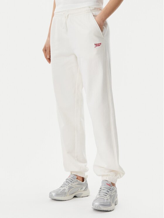 Tommy Jeans Pantaloni trening Script DW0DW20670 Écru Relaxed Fit