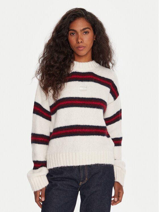 Tommy Jeans Pulover Badge DW0DW21679 Écru Relaxed Fit