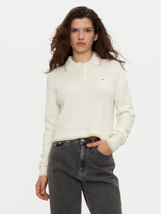 Tommy Jeans Pulover DW0DW19833 Écru Regular Fit