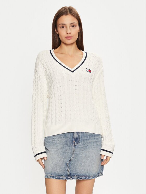 Tommy Jeans Pulover DW0DW19885 Écru Regular Fit