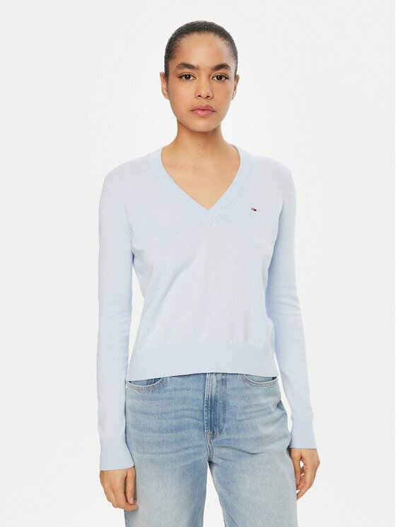 Tommy Jeans Pulover Essential DW0DW19888 Albastru celest Regular Fit
