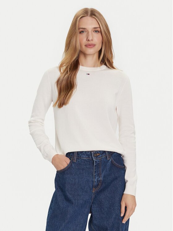 Tommy Jeans Pulover Essential DW0DW20159 Écru Regular Fit