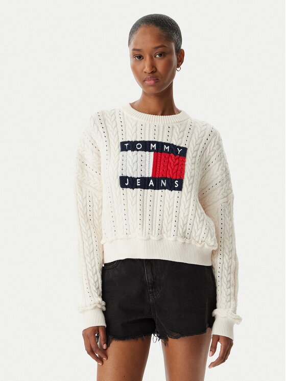 Tommy Jeans Pulover Intarsia Flag Badge DW0DW22317 Regular Fit