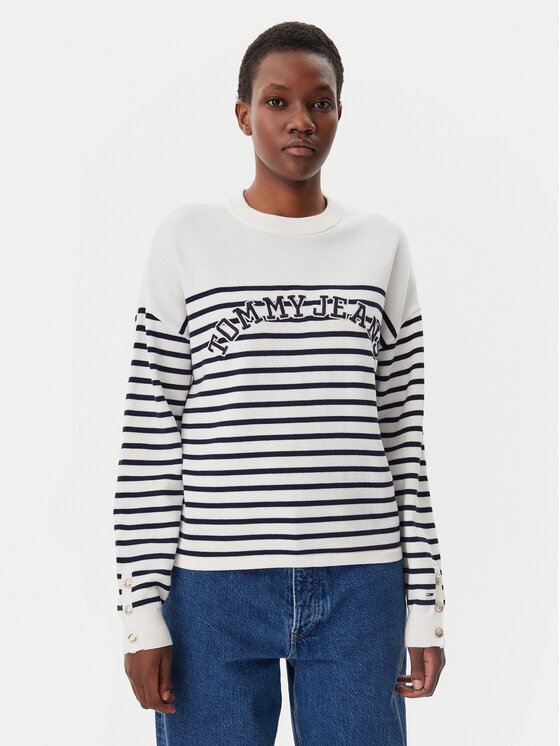 Tommy Jeans Pulover Varsity DW0DW20251 Écru Regular Fit