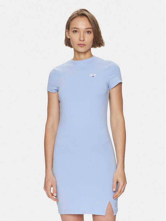 Tommy Jeans Rochie de vară Script DW0DW17926 Albastru celest Regular Fit