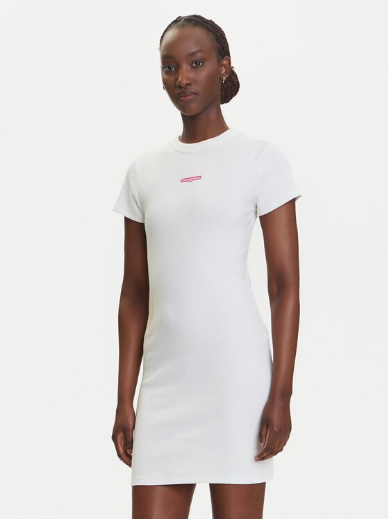 Tommy Jeans Rochie de zi Script DW0DW21186 Écru Slim Fit