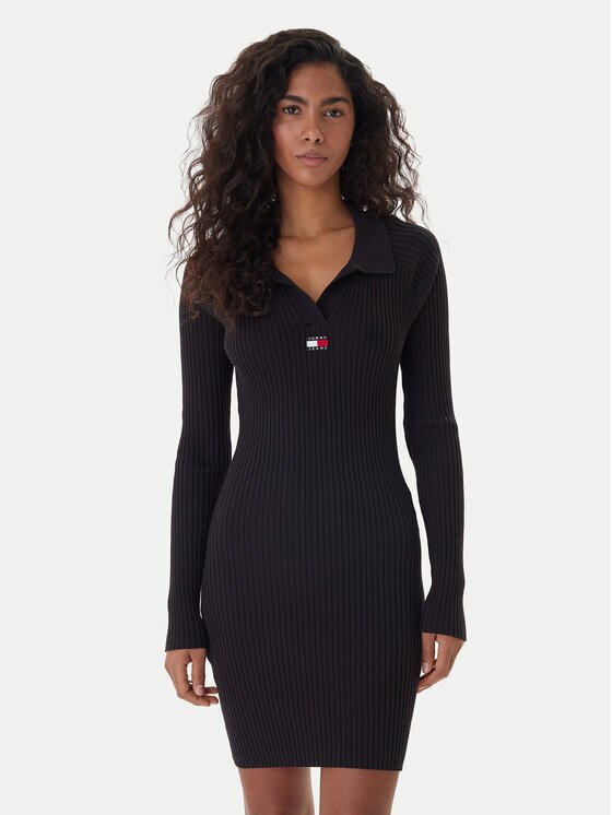 Tommy Jeans Rochie tricotată Badge DW0DW22183 Slim Fit