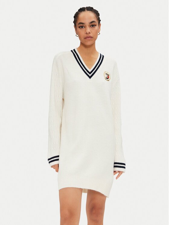 Tommy Jeans Rochie tricotată DW0DW19810 Écru Relaxed Fit