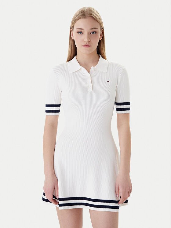 Tommy Jeans Rochie tricotată DW0DW22106 Écru Slim Fit