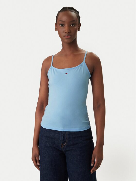 Tommy Jeans Top Essential DW0DW20675 Albastru celest Slim Fit