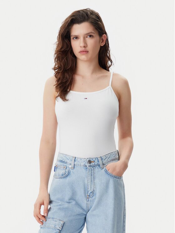 Tommy Jeans Top Essential DW0DW20675 Écru Slim Fit