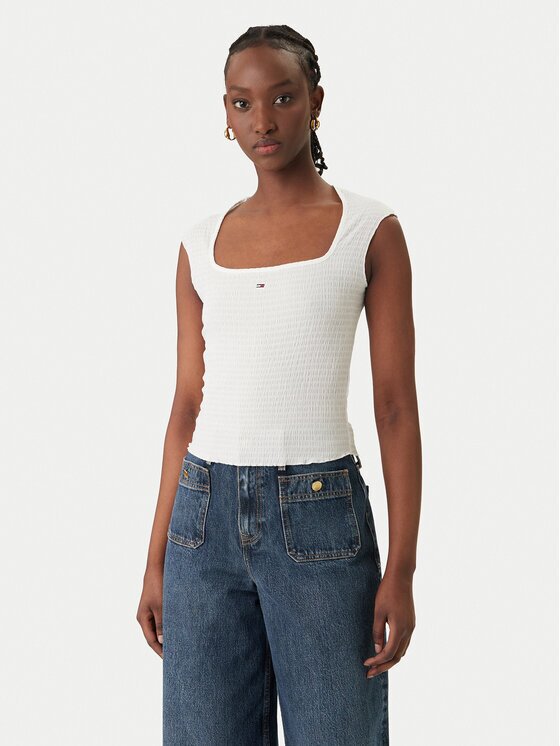 Tommy Jeans Top Smock Seersucker DW0DW22220 Slim Fit