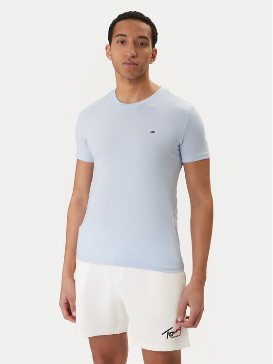 Tommy Jeans Tricou DM0DM20363 Albastru celest Slim Fit