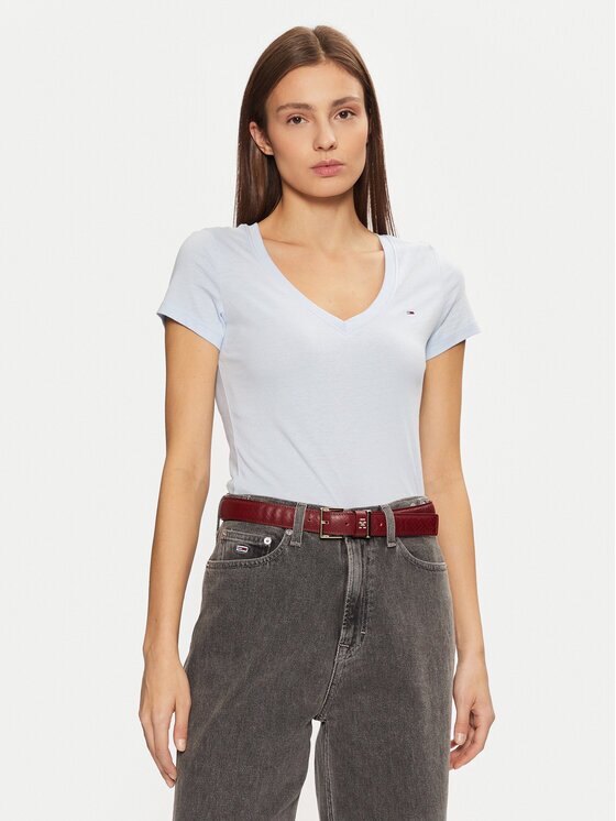 Tommy Jeans Tricou DW0DW20458 Albastru celest Slim Fit