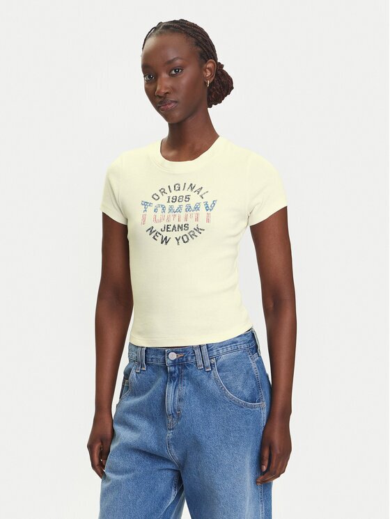 Tommy Jeans Tricou DW0DW21421 Écru Slim Fit