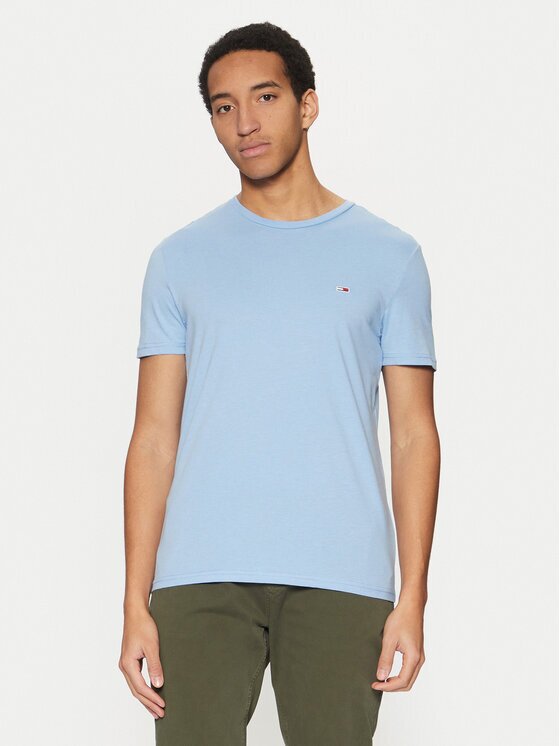 Tommy Jeans Tricou Jaspe DM0DM20363 Albastru celest Slim Fit