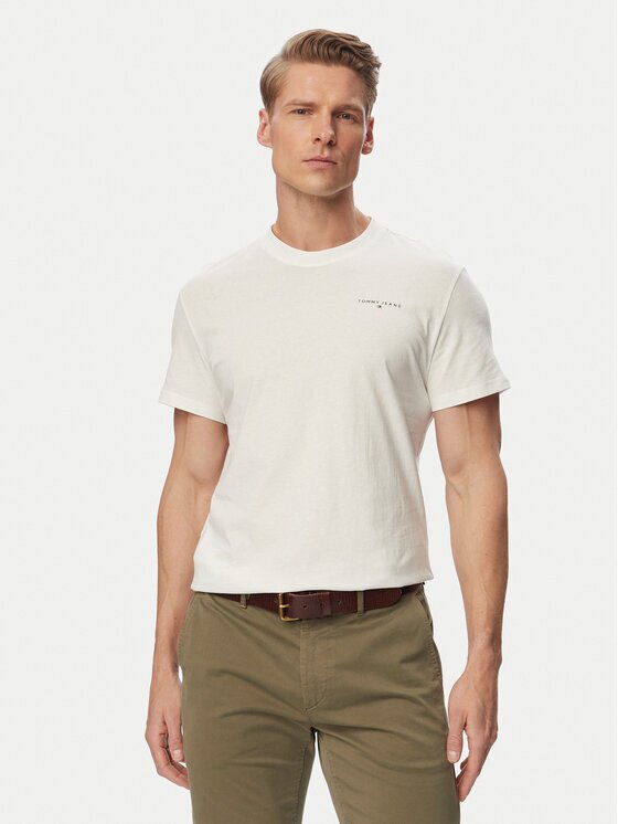 Tommy Jeans Tricou Linear Chest DM0DM21780 Écru Slim Fit