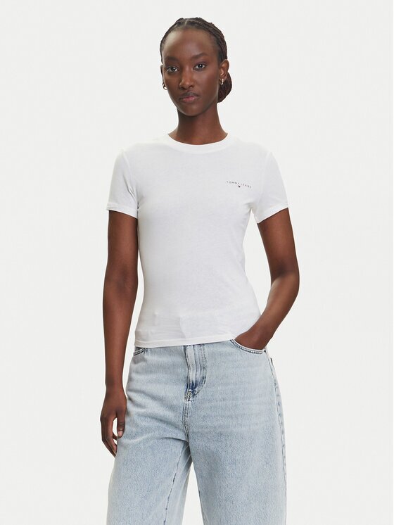 Tommy Jeans Tricou Linear DW0DW21164 Écru Slim Fit