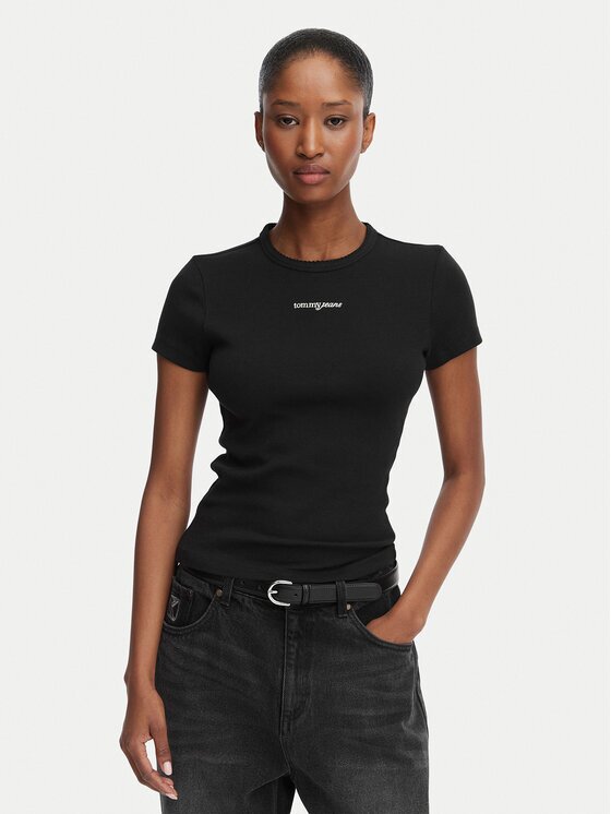 Tommy Jeans Tricou Script Rib DW0DW22809 Slim Fit