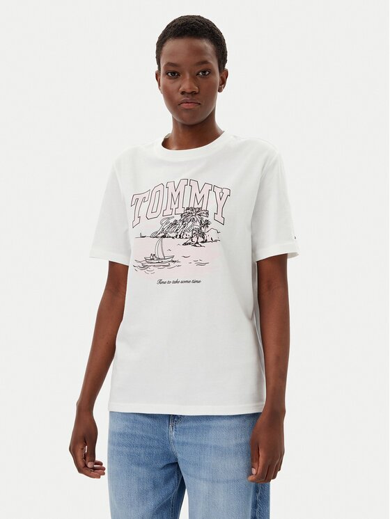 Tommy Jeans Tricou Tonal Tropics DW0DW21343 Écru Relaxed Fit