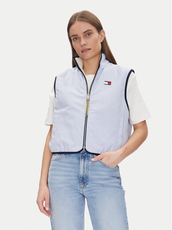 Tommy Jeans Vestă Tjw Reversible Teddy Vest DW0DW20233 Albastru celest Regular Fit