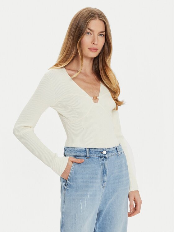 TWINSET Pulover 242TP3132 Écru Slim Fit