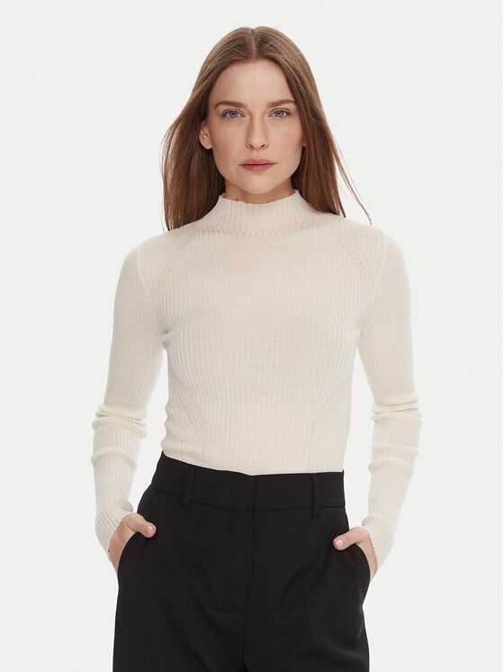 TWINSET Pulover 252TT3111 Écru Slim Fit