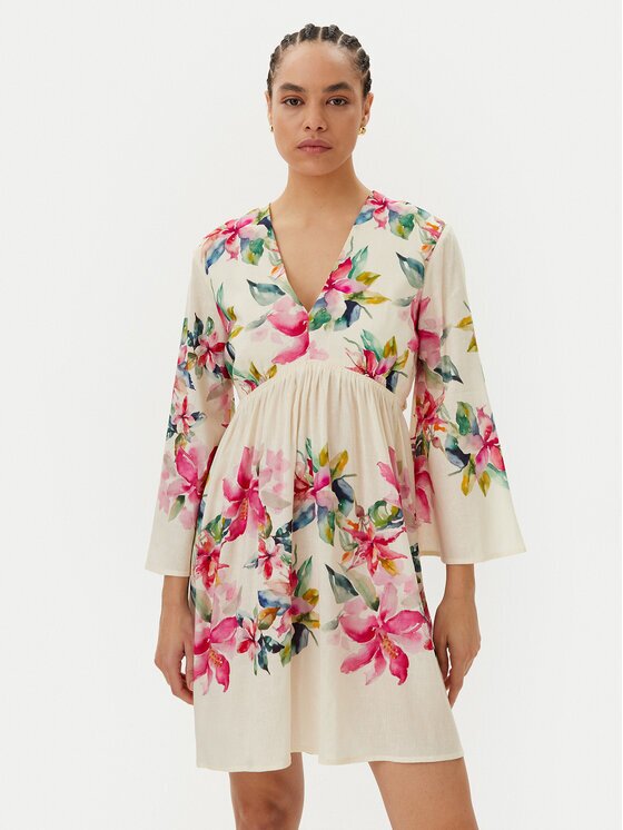 TWINSET Rochie de vară 251LB2UBB Écru Regular Fit