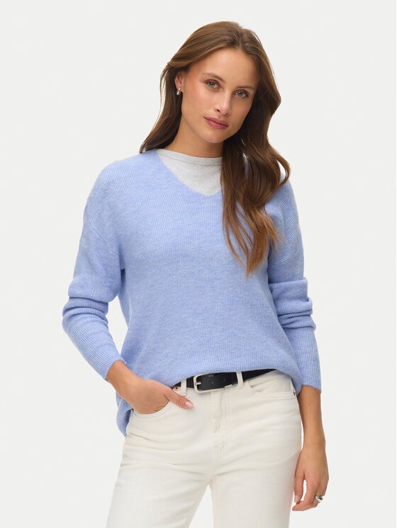 Vero Moda Pulover Crewlefile 10233357 Albastru celest Loose Fit